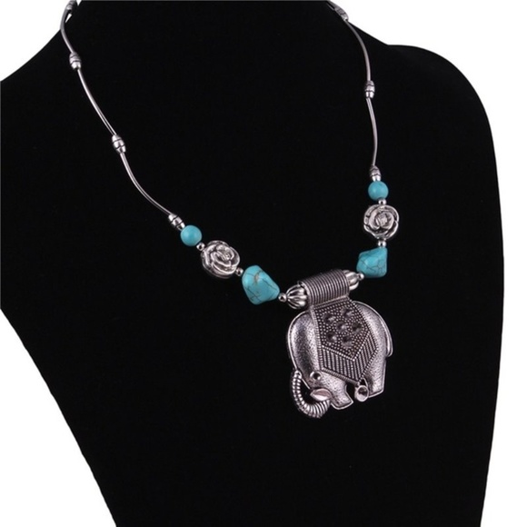 Boho Retro Good Luck Elephant Turquoise Pendant - Picture 4 of 6